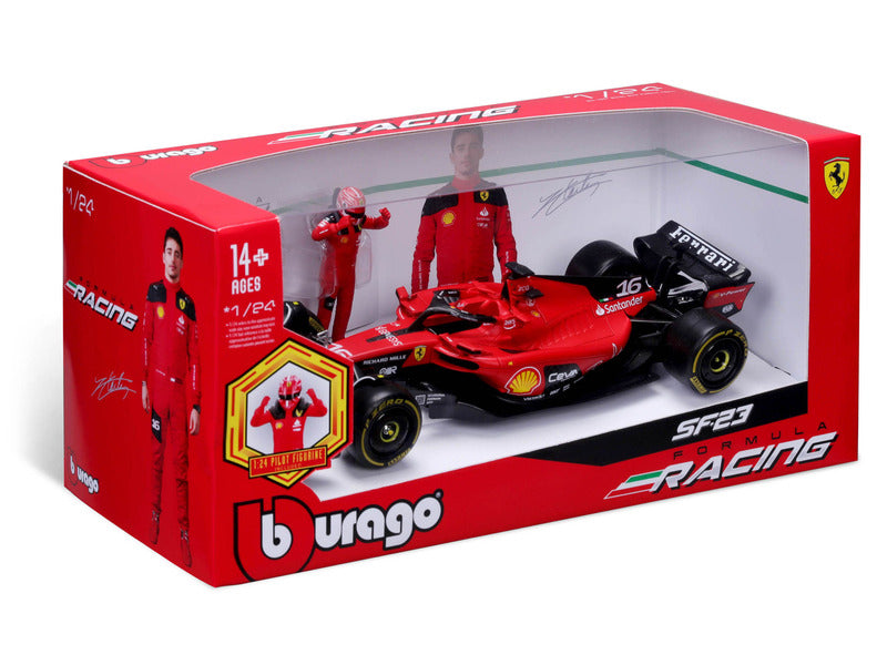 Ferrari Modellauto, SF-23, Charles Leclerc, 1:24, bburago, mit Pilotfigur