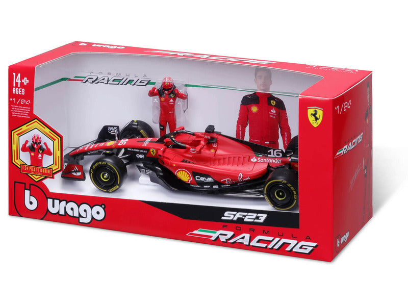 Ferrari Modellauto, SF-23, Charles Leclerc, 1:24, bburago, mit Pilotfigur