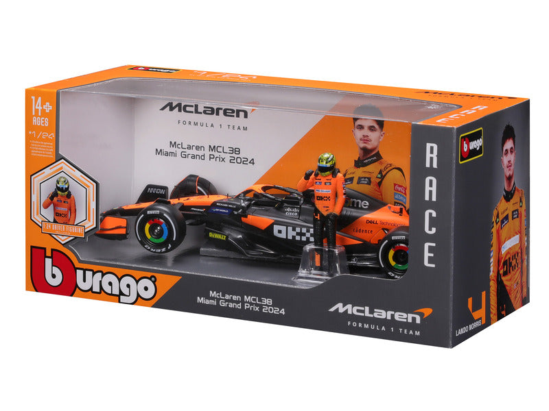 McLaren Modellauto, bburago, Lando Norris, 1:24, #4, MCL38, mit Fahrer