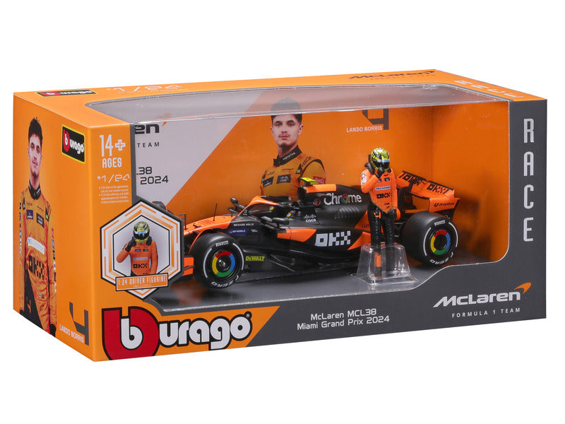 McLaren Modellauto, bburago, Lando Norris, 1:24, #4, MCL38, mit Fahrer