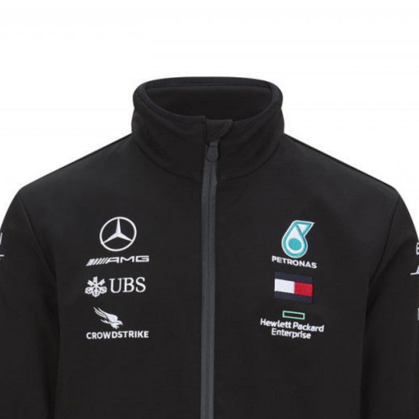 Chaqueta softshell Mercedes Team, negra, 2020