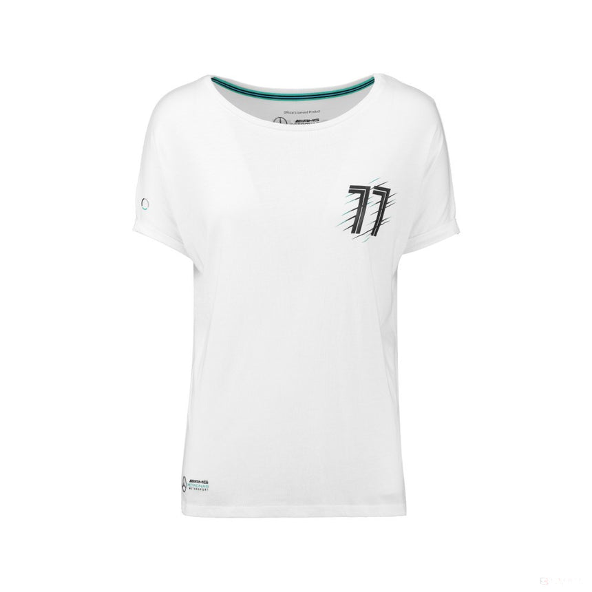 2018, Weiß, Mercedes Bottas Round Neck Damen Valtteri 77 T-shirt - FansBRANDS®