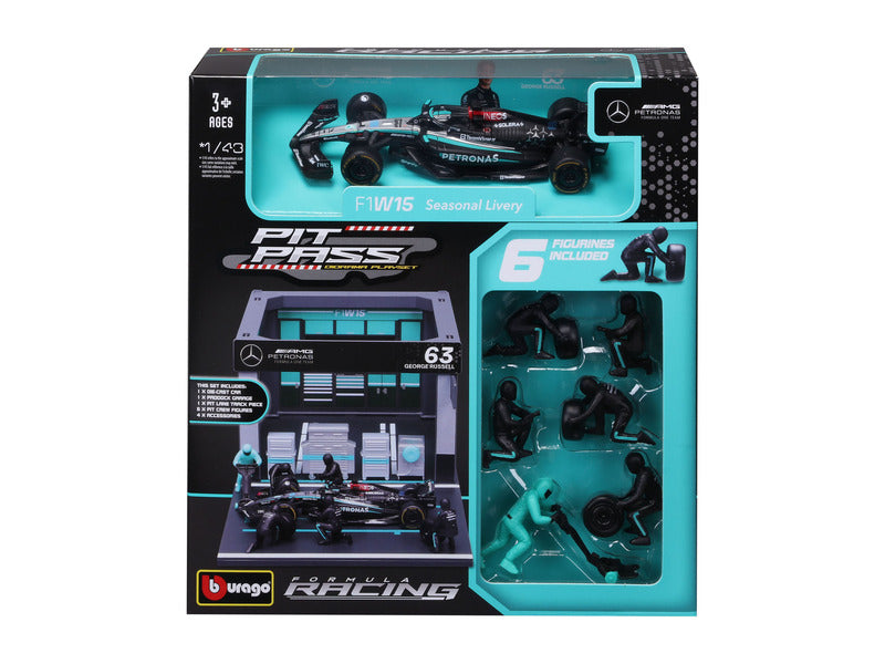 Mercedes-Modellbausatz, Paddock-Pass, bburago, 1:43, George Russell, #63, W15 E