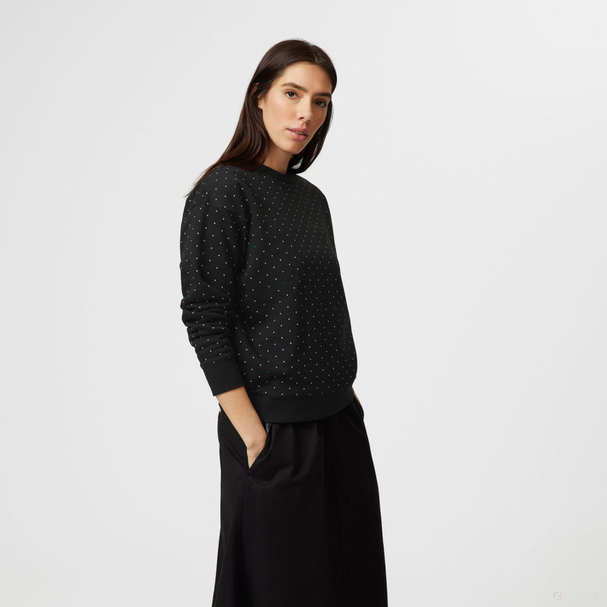 Mercedes Damen Polka Dot Crew Sweatshirt, Schwarz - FansBRANDS®