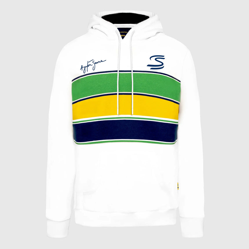 Ayrton Senna Hoodie, Streifen, weiß