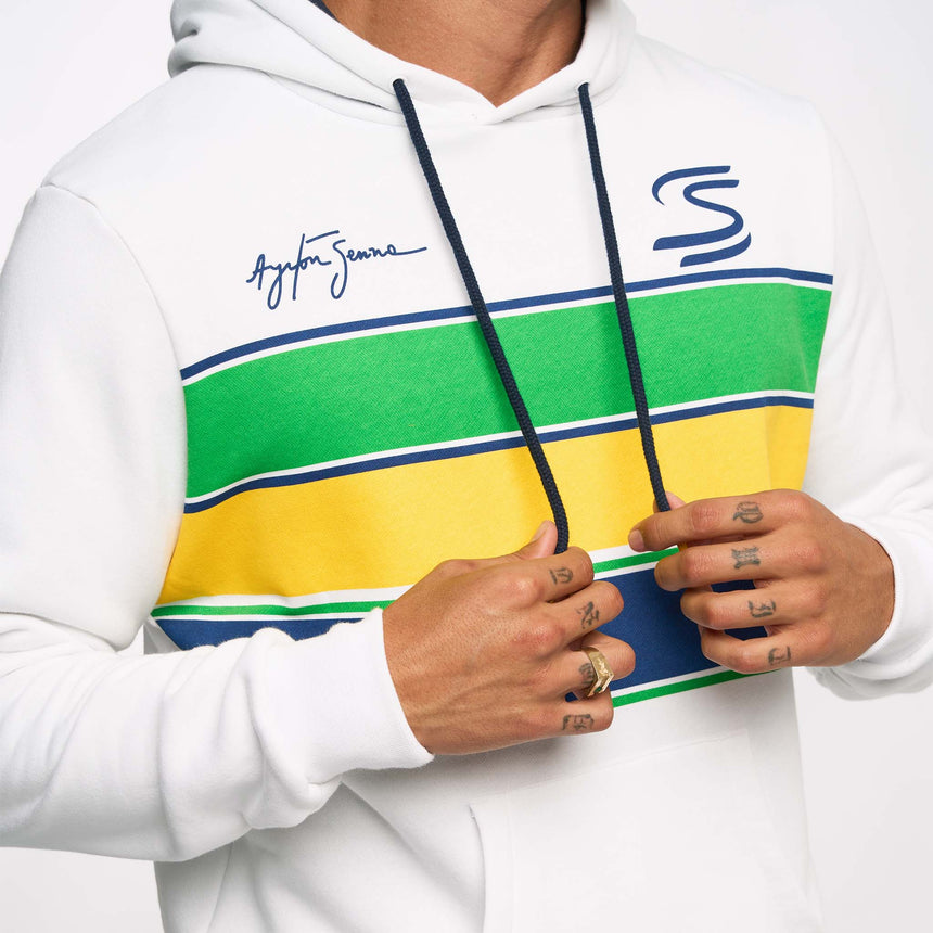 Ayrton Senna Hoodie, Streifen, weiß