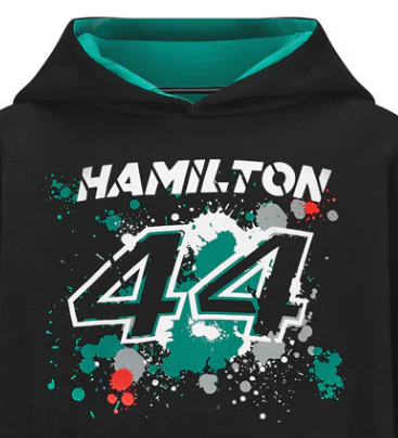 Sudadera para niños Mercedes Lewis Hamilton, color negro, LEWIS #44, 2022