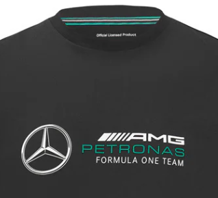 Camiseta infantil Mercedes 2022, negra, con logo grande