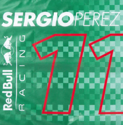 Bandera de Sergio Pérez del Red Bull, 90x60 cm, verde, 2021