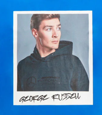 Camiseta con retrato de Mercedes George Russell, azul