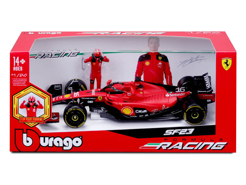 Ferrari Modellauto, SF-23, Charles Leclerc, 1:24, bburago, mit Pilotfigur