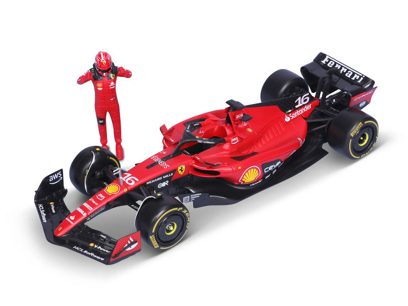 Ferrari Modellauto, SF-23, Charles Leclerc, 1:24, bburago, mit Pilotfigur