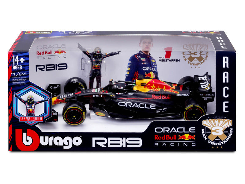 Red Bull Racing Modellauto, bburago, Max Verstappen, #1, 1:24, RB19, mit Pilot