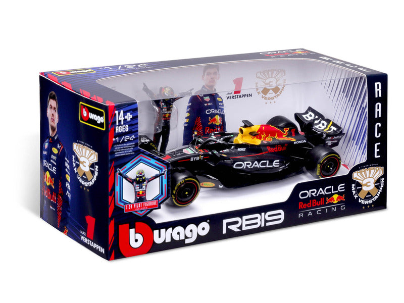 Red Bull Racing Modellauto, bburago, Max Verstappen, #1, 1:24, RB19, mit Pilot