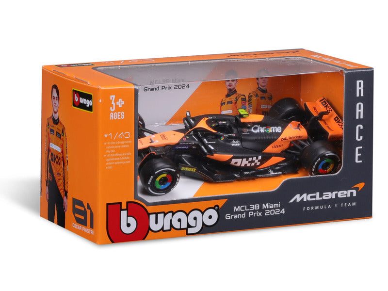 McLaren Modellauto - Bburago Lando Norris MCL38 im Miami-Design