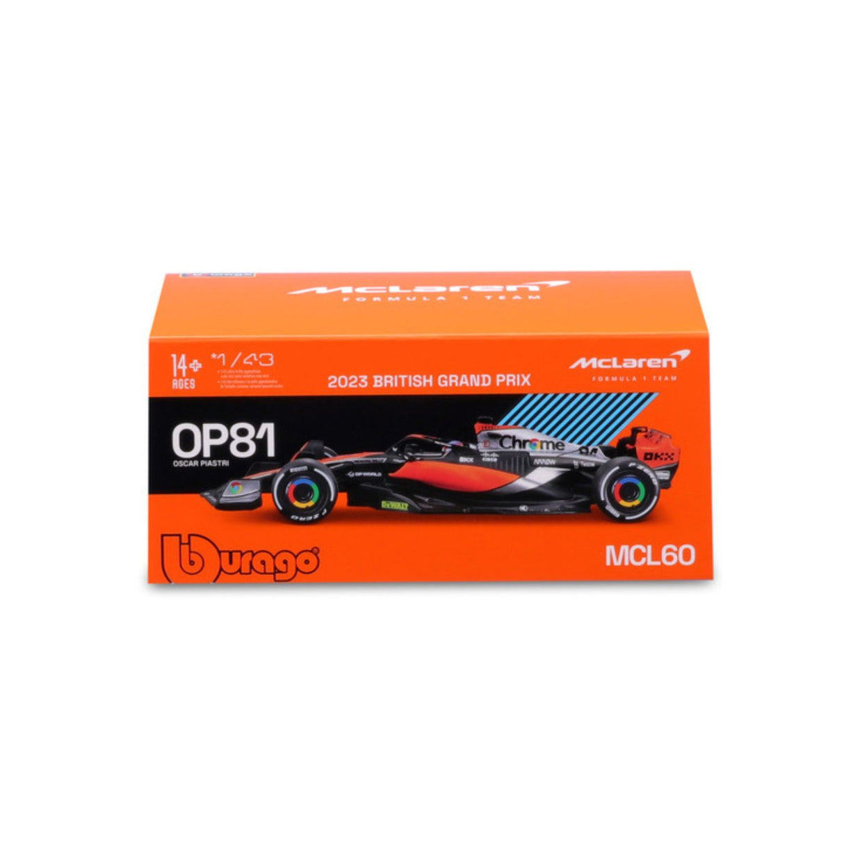 McLaren F1 Modellauto, mit Helm, MCL60, bburago, 1:43, Oscar Piastri #81