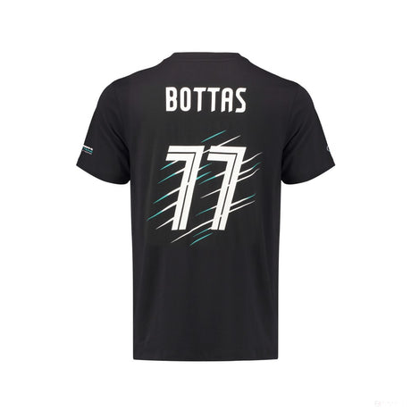 2018, Schwarz, Mercedes Bottas Round Neck Valtteri 77 T-shirt