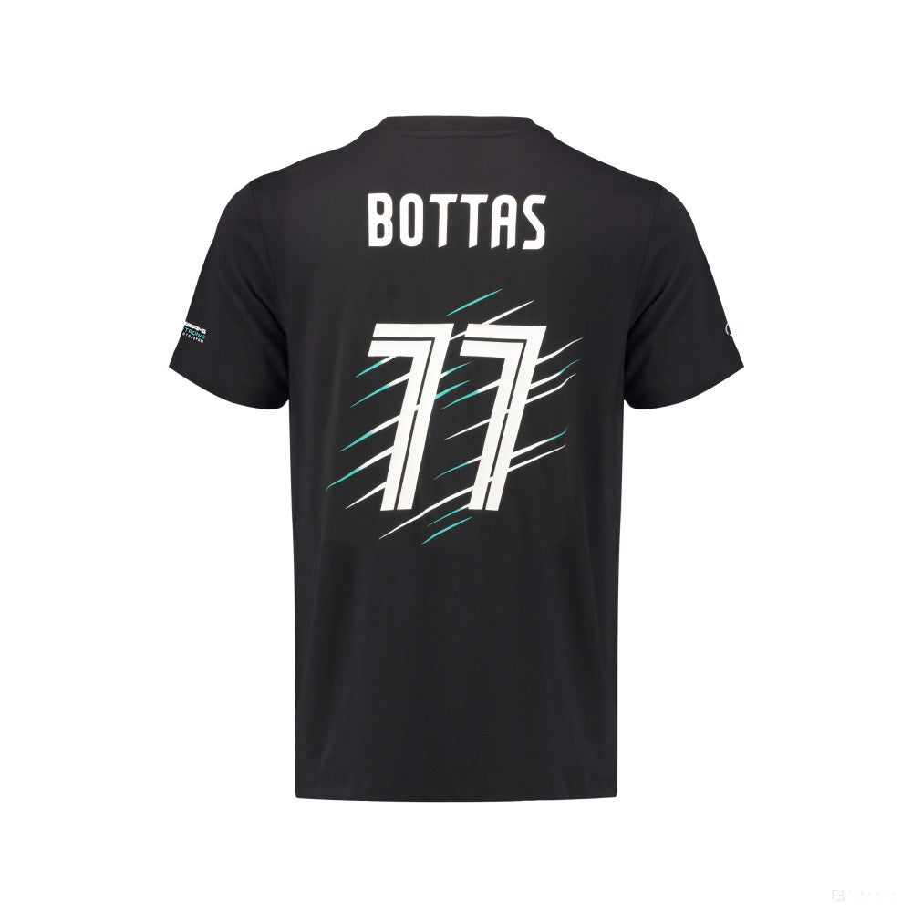 2018, Schwarz, Mercedes Bottas Round Neck Valtteri 77 T-shirt - FansBRANDS®