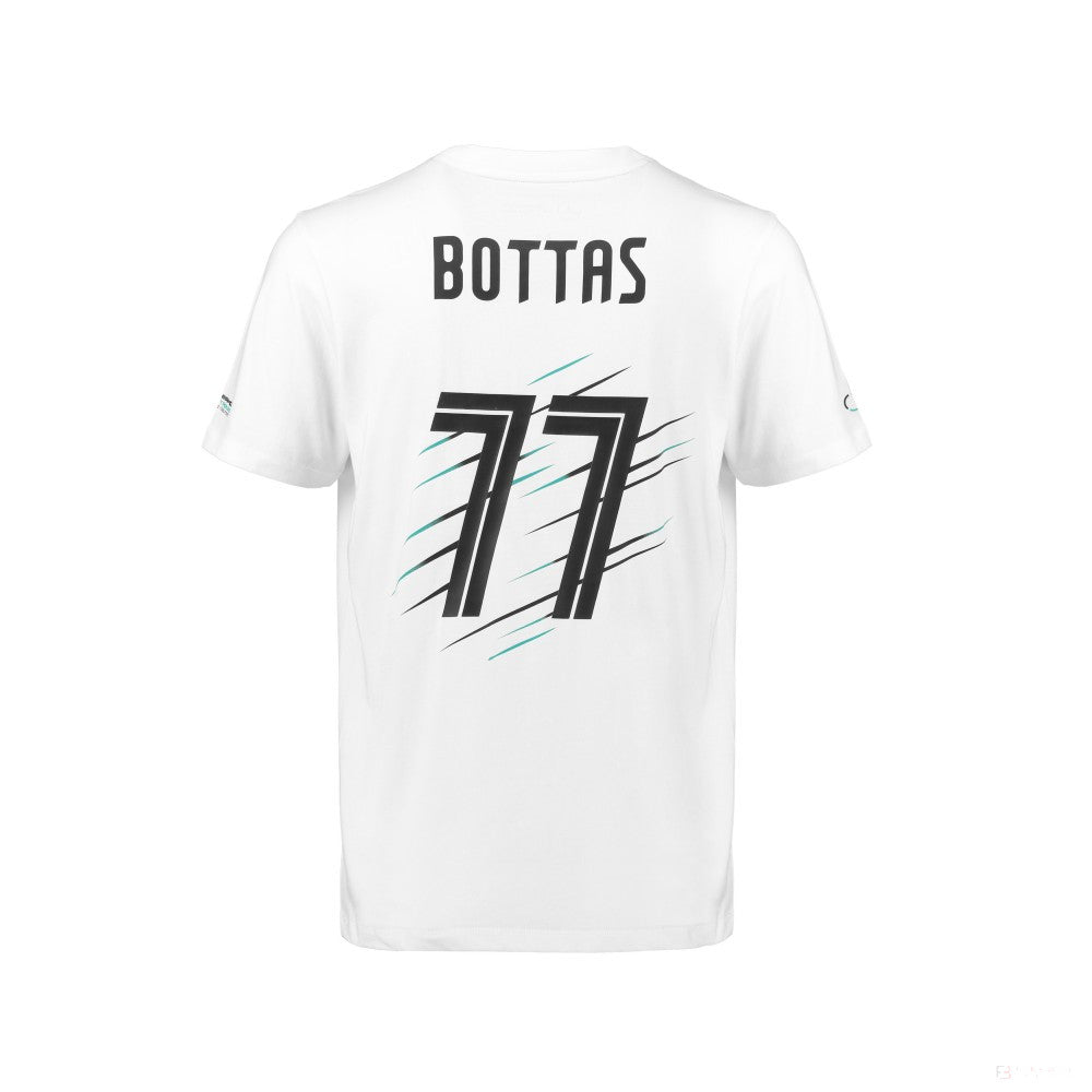 2018, Weiß, Mercedes Bottas Round Neck Valtteri 77 T-shirt - FansBRANDS®