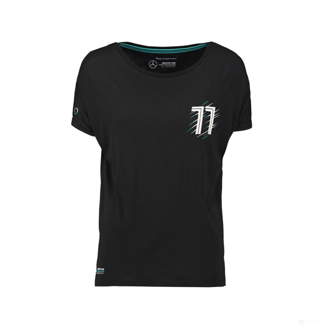 2018, Schwarz, Mercedes Bottas Round Neck Damen Valtteri 77 T-shirt - FansBRANDS®