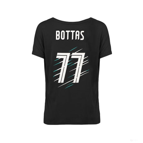 2018, Schwarz, Mercedes Bottas Round Neck Damen Valtteri 77 T-shirt