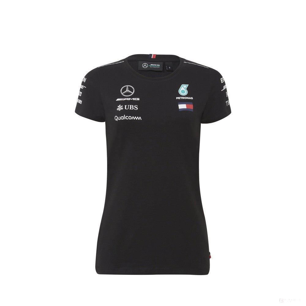 2018, Schwarz, Mercedes Round Neck Damen Team T-shirt