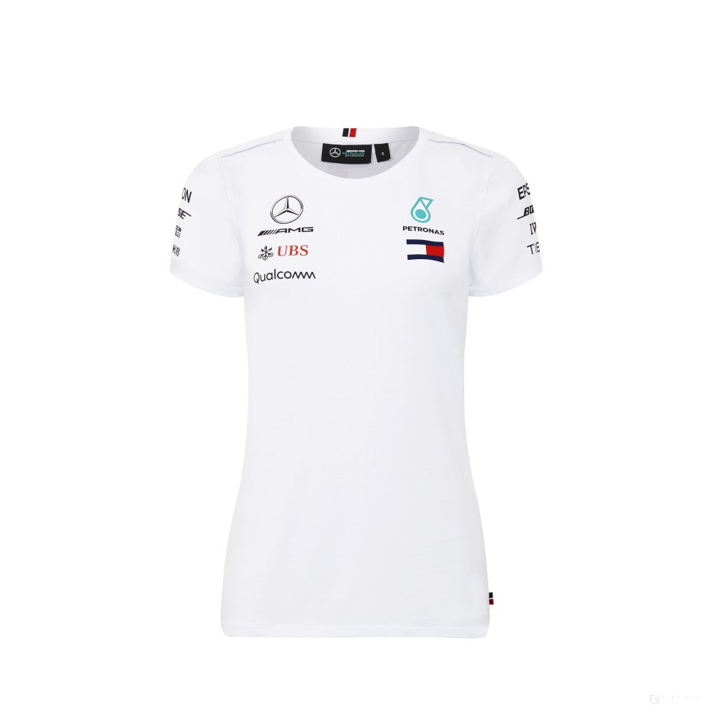 2018, Weiß, Mercedes Round Neck Damen Team T-shirt