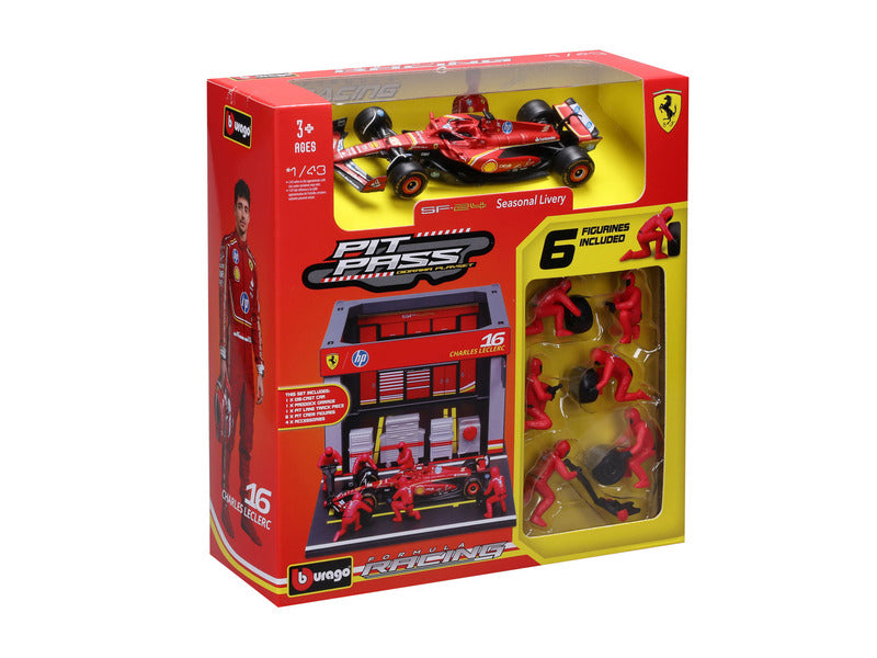 Ferrari Modellbausatz, Pitpass, bburago, 1:43, Charles Leclerc, #16, SF-24