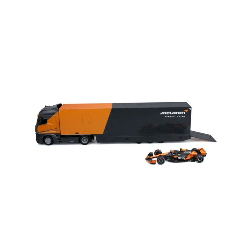 McLaren Modellbausatz, Renn-Transporter, bburago, 1:43, Lando Norris, #4, MCL38