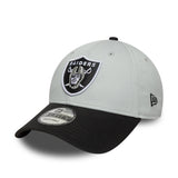Las Vegas Raiders Kappe, zweifarbiges Pin, New Era, 9FORTY, Seiten-Patch, Schwarz-Weiß