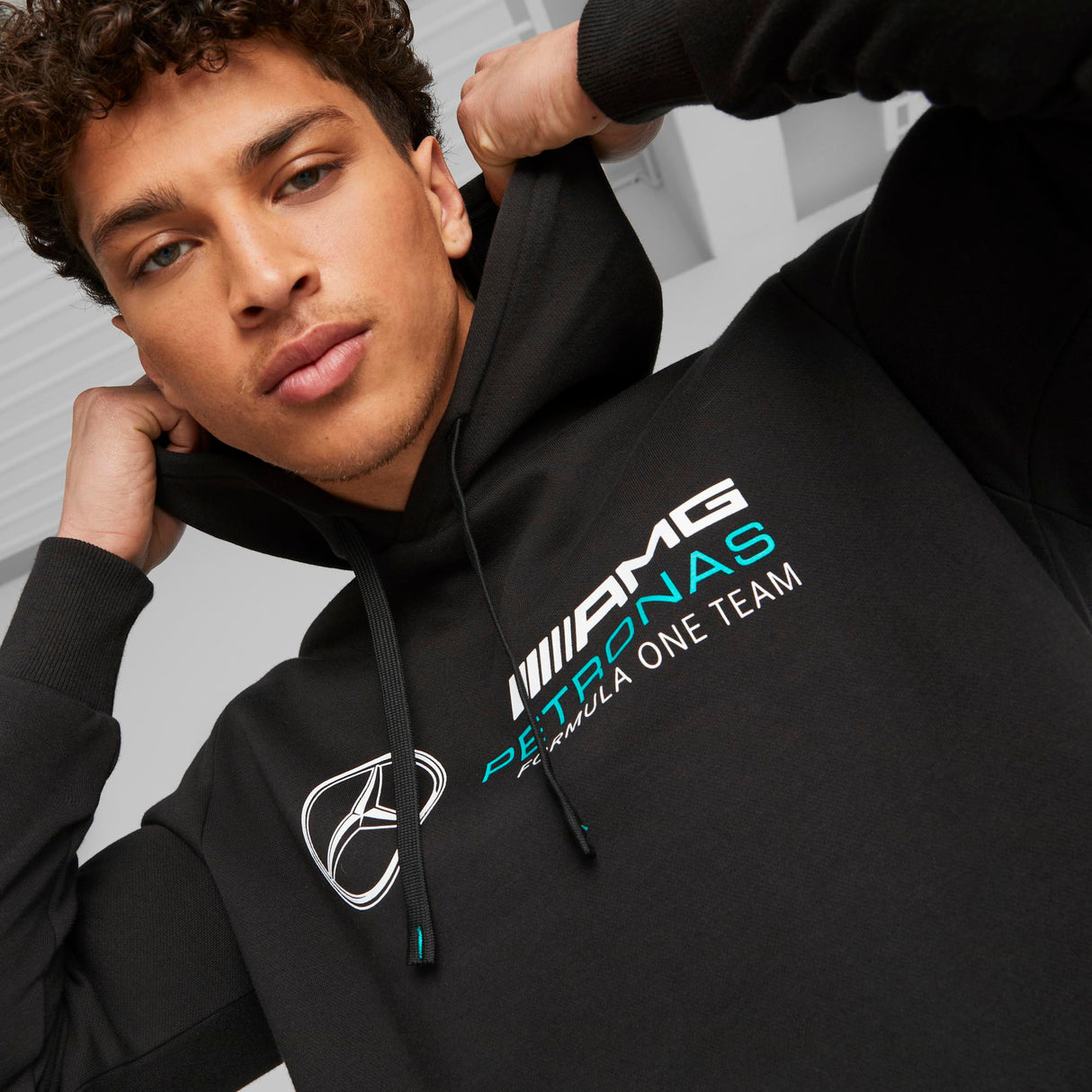 Mercedes sweatshirt, Kapuze, Puma, ESS, fleece, schwarz