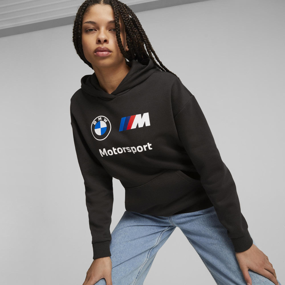 BMW MMS sweatshirt, hooded, Puma, ESS, women, fleece, black - FansBRANDS®