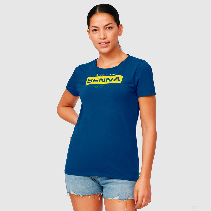 Ayrton Senna Logo Damen T-Shirt, Blau - FansBRANDS®