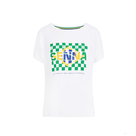 Ayrton Senna Flag Damen T-Shirt, Weiß - FansBRANDS®