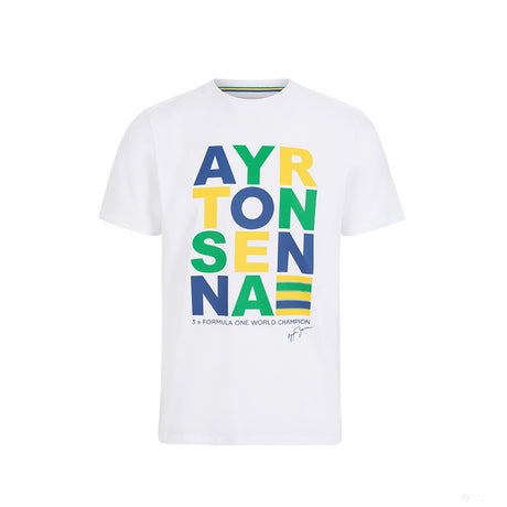 Ayrton Senna Stripe Graphic T-Shirt, Weiß - FansBRANDS®