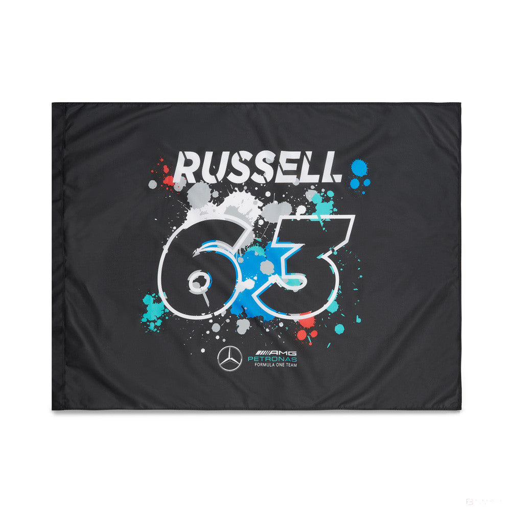 2022, Mehrfarbig, George Russell 120x90 cm, Mercedes Flagge