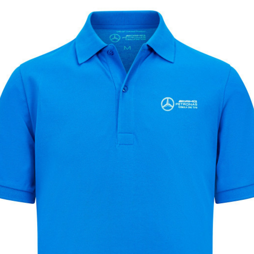Polo azul de George Russell para hombre de Mercedes