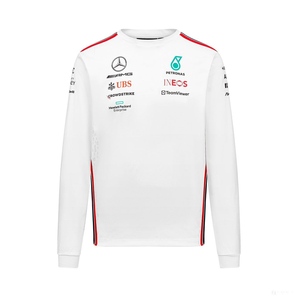 Mercedes Team Herren Langarm Fahrer T-Shirt, Weiß, 2023 - FansBRANDS®