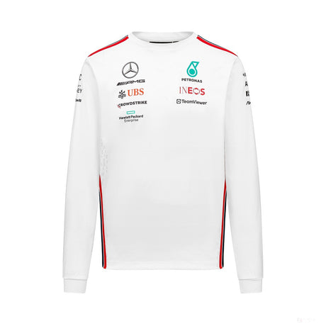 Mercedes Team Herren Langarm Fahrer T-Shirt, Weiß, 2023 - FansBRANDS®
