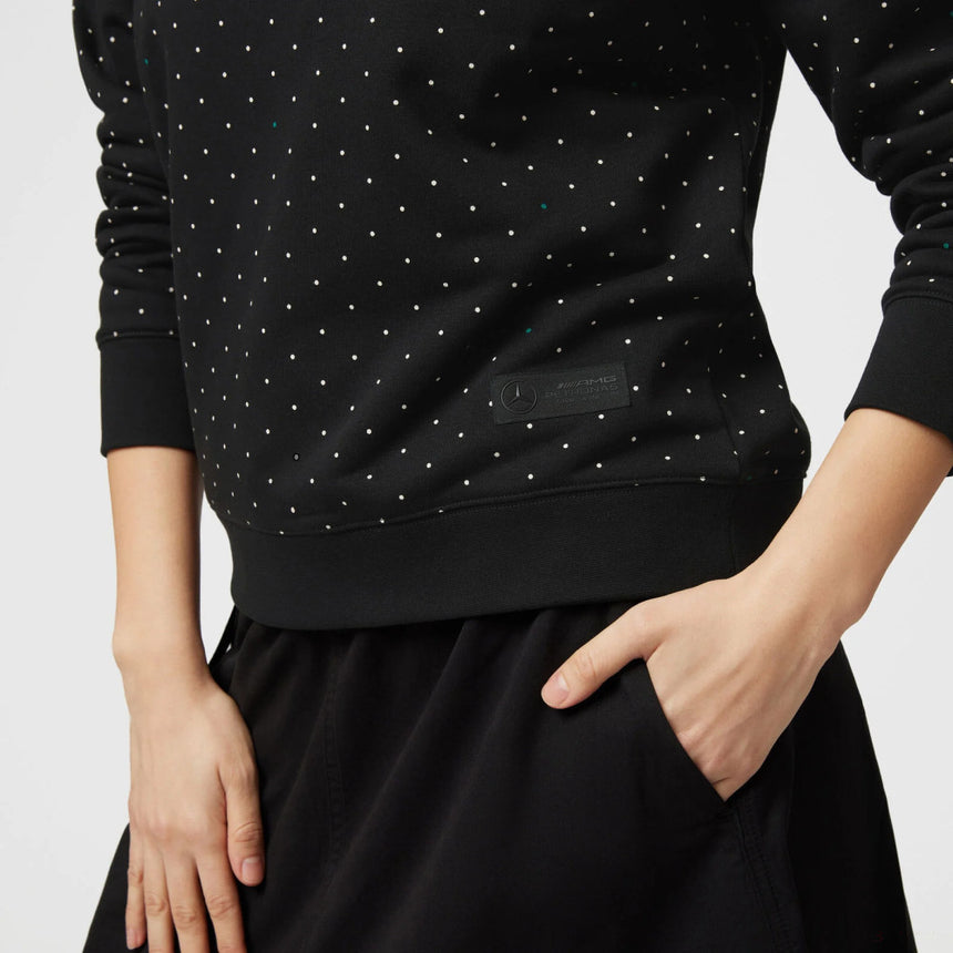 Mercedes Damen Polka Dot Crew Sweatshirt, Schwarz - FansBRANDS®