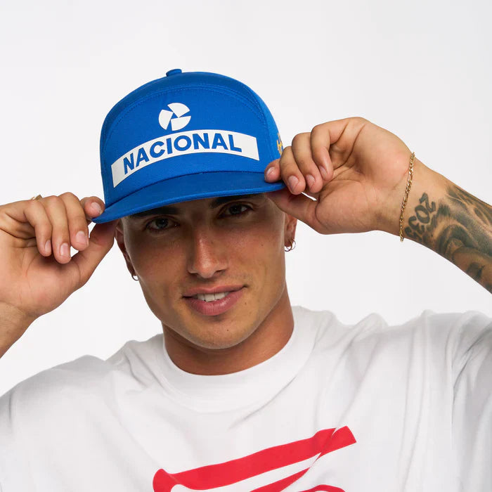 Ayrton Senna Kappe, Nacional, Original 1984, mit Stoff-Hartschale, blau