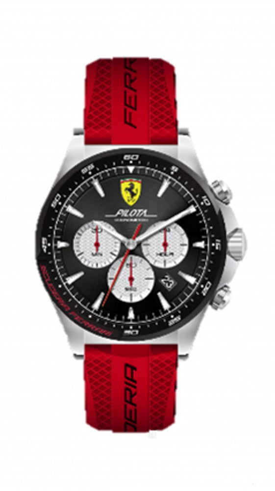 2019, Schwarz-Rot, Ferrari Pilota Chrono Herrens Uhren