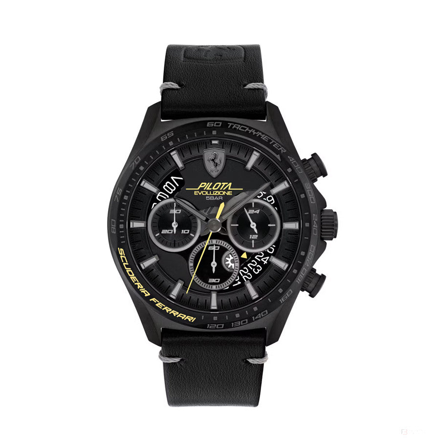 Scuderia Ferrari Watch Pilota Evo, Black Leather, 44Mm