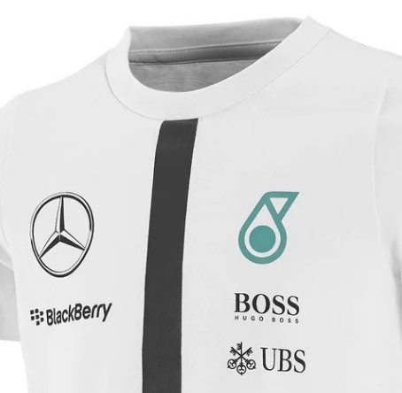 Camiseta infantil de cuello redondo del equipo Mercedes 2015, blanca