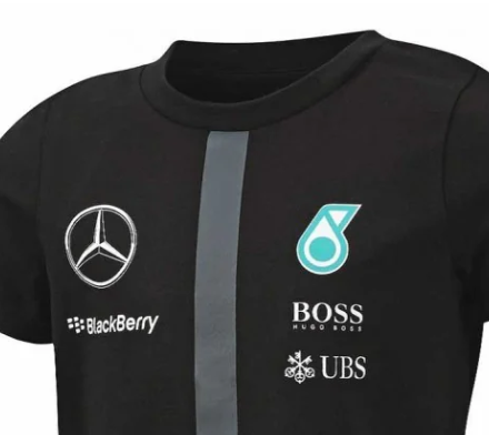 Camiseta infantil de cuello redondo del equipo Mercedes 2015, negra