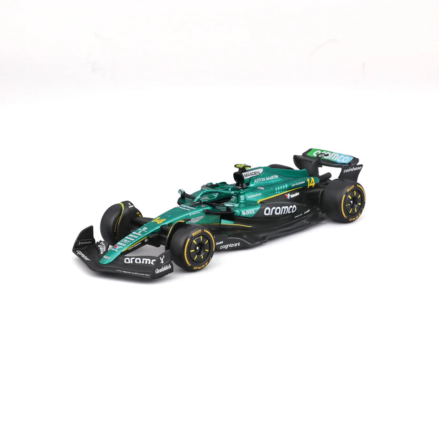 Aston Martin Modellauto, AMR25, bburago, #14 Fernando Alonso, grün