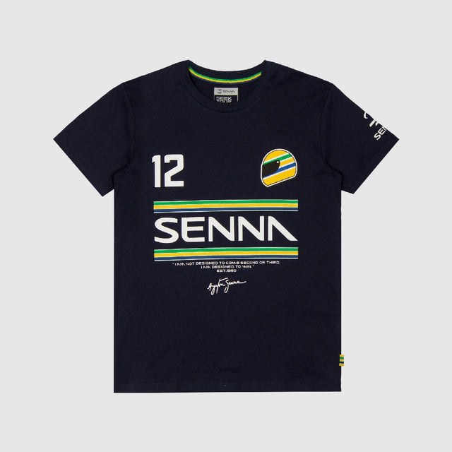 Ayrton Senna T-Shirt, 12 Streifen, Blau