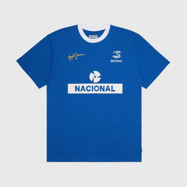 Ayrton Senna T-Shirt, Nacional Ringer, Blau