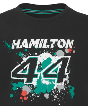 Camiseta infantil Mercedes Lewis Hamilton 2022, negra, LEWIS #44